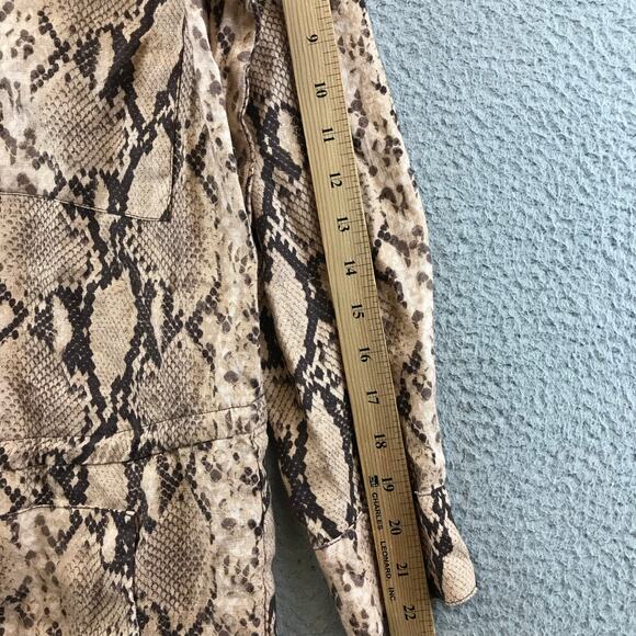 ENZA‎ COSTA Jumpsuit Womens 1 M Brown Linen Long Sleeve Romper Python - Picture 8 of 12